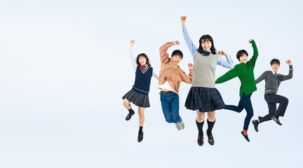 Aufkleber - ジャンプする学生グループ　Z世代（切り抜き背景透過PNGも販売しております。作成者リンクから「PNG」で検索してください）