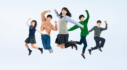 Poster - ジャンプする学生グループ　Z世代（切り抜き背景透過PNGも販売しております。作成者リンクから「PNG」で検索してください）