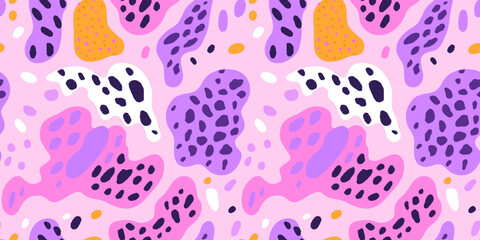 abstract organic shape art seamless pattern with colorful animal print doodle. hand drawn cartoon ba