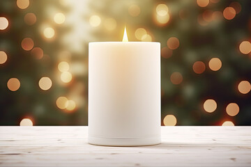 White candle mockup, Christmas candle 