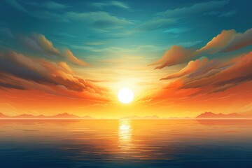 Wall Mural - A beautiful painting capturing the serene moment of a sunset over a body of water. 