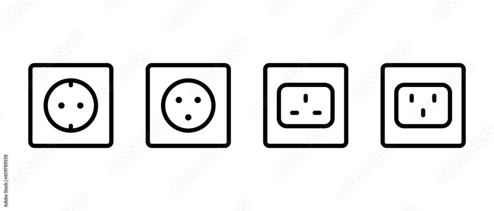 Socket plug icon vector set. Electrical socket types symbol Stock ...