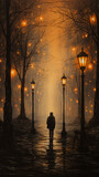 Fototapeta Uliczki - vertical background street lights mystical fictional graphics fairy background landscape autumn view