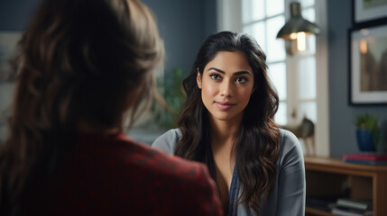 Young woman talking to psychiatrist