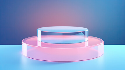 Display podium, round, pastel pink and blue colours, podium for showing a product 