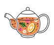 Aromatic Tea Brewing with Hot Drink in Glass Teapot with Spout and Handle Vector Illustration