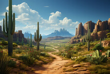 Cultivated Saguaro Cactus Field, Earth Day Concept