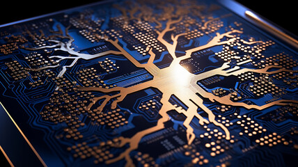Poster - background concept is artificial intelligence, a symbol of nature and growth, a tree of life and a brain integrated and combined with a computer chip, fictional graphics