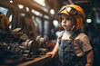  cute little boy eagerly plays the role of a mechanic while wearing safety goggles. 