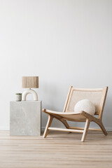 Wall Mural - View of modern scandinavian style interior with chair and trendy vase, Home staging and minimalism concept