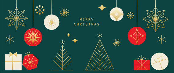 luxury christmas and happy new year concept background vector. elegant gradient white hanging bauble