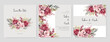 Pink and red rose and poppy wedding invitation card template with flower and floral watercolor texture vector