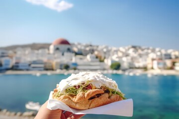 Wall Mural - Gyros greek food view. Snack fast food. Generate AI