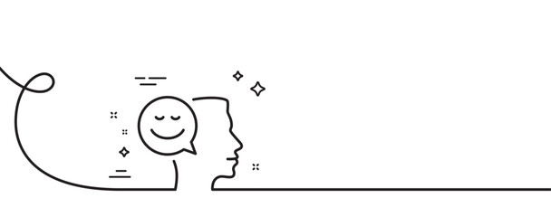 Poster - positive thinking line icon. continuous one line with curl. human communication symbol. smile chat s