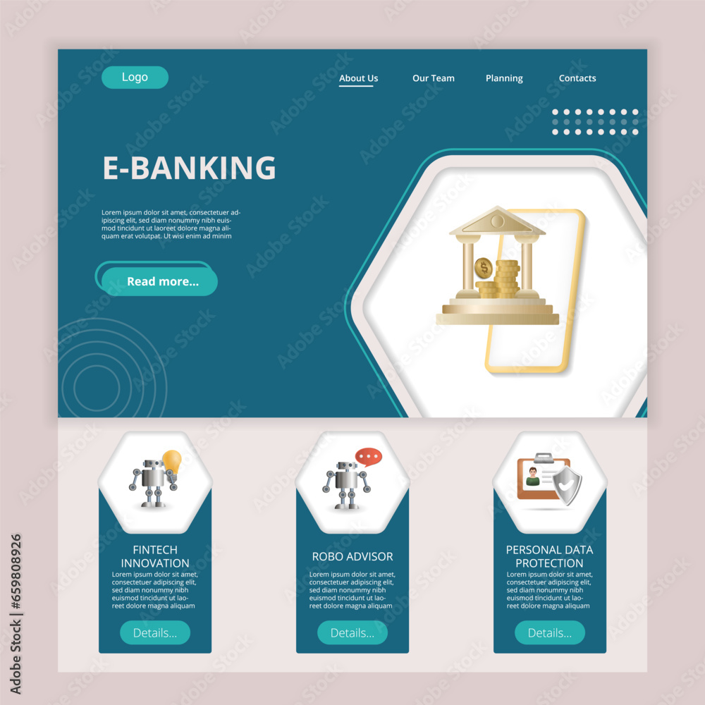 E-banking flat landing page website template. Fintech innovation, robo ...