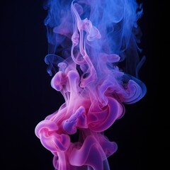 Wall Mural - soft chimney smoke, top down, blue, purple and pink colors, black background generative ai
