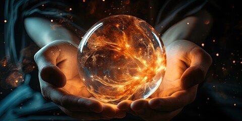 Poster - Close - up of the crystal ball with mysterious and magical light shining through