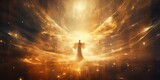 Fototapeta  - .Glowing light flying angel in heaven. Religion spiritual faith mythology vibe
