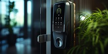 Smart Door Lock With Blurred Room Background
