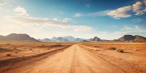 Sticker - Sand desert hot dirty road path. Outdoor arizona western nature landscape background. Road trip travel adventure explore vibe