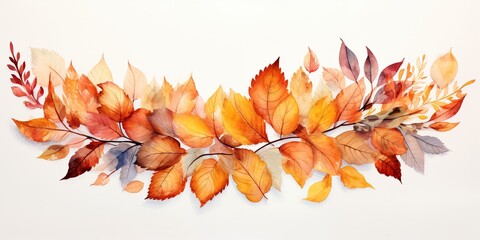 Wall Mural - Watercolor painting autumn leaf illustration for logo - circular circle colorful autumnal fall leaves frame, isolated on white background