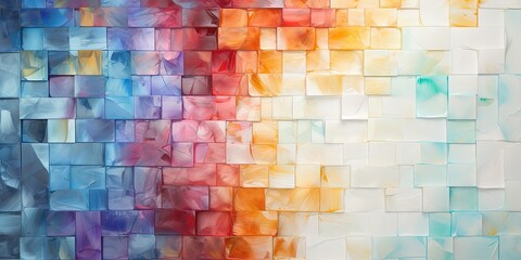 Wall Mural - White and colorful abstract grunge glass square mosaic tile mirror wall texture background banner panorama