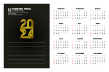 Calendar 2024 Template Vector. Simple Minimal Design. Planner 2024 Year. Wall Calendar 2024 Year.
