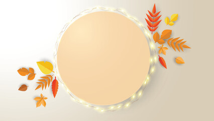 Wall Mural - autumn maple leaf with round frame for your text. minimal background