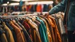 © Putra - man browses through an array of retro jackets in a thrift store