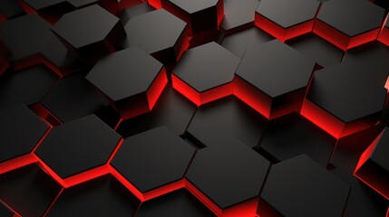 Wall Mural - Abstract dark hexagon pattern on red neon background technology style. Modern futuristic geometric shape web banner design. You can use for cover template, poster, flyer, print ad