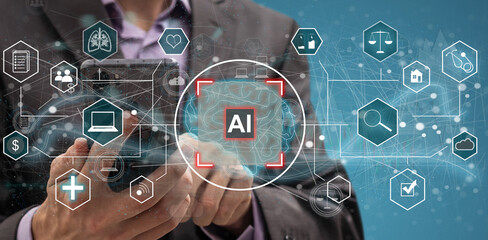 Leinwandbilder - Man touching an ai concept on a touch screen with his finger