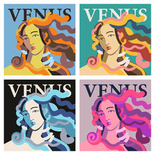 Vector Illustration Of The Masterpiece The Birth Of Venus By Sandro Botticelli A Trendy Pop Art Drawing With Four Different Color Palettes