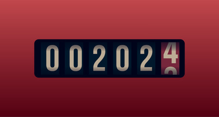 Poster - Years counter, digital measurement, electronic clock is shown with a 2024 numbers for 2024 year greeting card new year calendar or poster. Vector illustration
