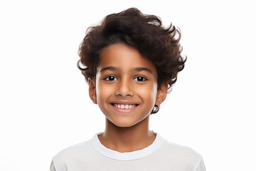 smiley face of cute indian little boy on white background.