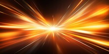 Abstract Speed Glowing Light Background Banner Illustration - Speedy Motion Blur Creating Flashy Pattern Of Gold Straight Lines, Laser Beams For Web Banner And Wallpaper Design