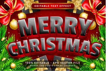 Poster - merry christmas 3d text effect and editable text effect with christmas background