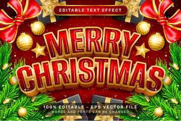 Poster - merry christmas 3d text effect and editable text effect with christmas background