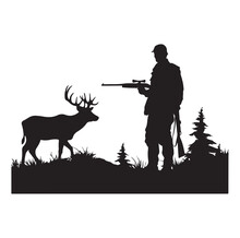 Vector Hunting Silhouette Illustration On White Background.