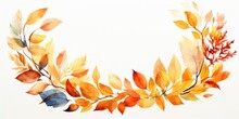 Watercolor Painting Autumn Leaf Illustration For Logo - Circular Circle Colorful Autumnal Fall Leaves Frame, Isolated On White Background