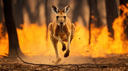 Animals Running Escaping To Save Their Lives from the burning forest. climate change, droughts and forest fires concept