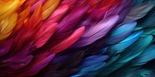 Abstract Feather Banner Panorama Wallpaper - Colorful Rainbow Colors Colored Feathers, Isolated On Black Background