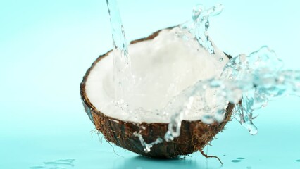Wall Mural - super slow motion of coconut with water splash. filmed on high speed cinema camera, 1000 fps. isolat