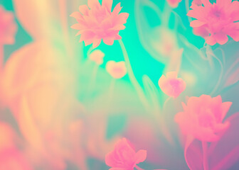 Wall Mural - abstract futuristic flower background in bright vivid colours created with generative ai technology