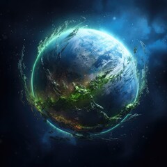 Wall Mural - Illustration of planet Earth with light and clouds in outer space