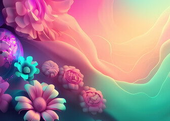 Wall Mural - abstract futuristic flower background in bright vivid colours created with generative ai technology