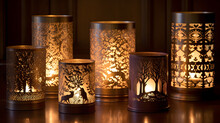 Illuminate A Scene With Candlelit Luminaries Featuring Festive Patterns And Designs. Capture The Warm, Inviting Ambiance They Create During The Holiday Season.