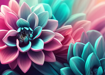 Wall Mural - abstract futuristic flower background in bright vivid colours created with generative ai technology