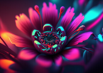 Wall Mural - abstract futuristic flower background in bright vivid colours created with generative ai technology