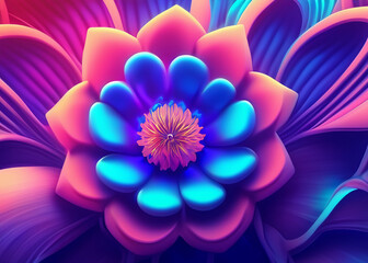 Wall Mural - abstract futuristic flower background in bright vivid colours created with generative ai technology