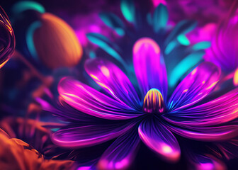 Wall Mural - abstract futuristic flower background in bright vivid colours created with generative ai technology